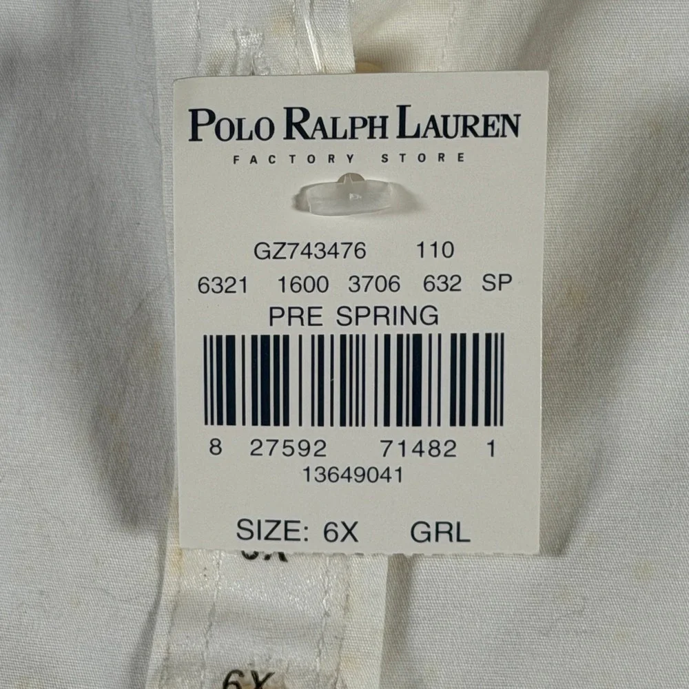 Ralph Lauren Girls White Sleeveless Button Down Shirt Pink Pony Logo Size 6X